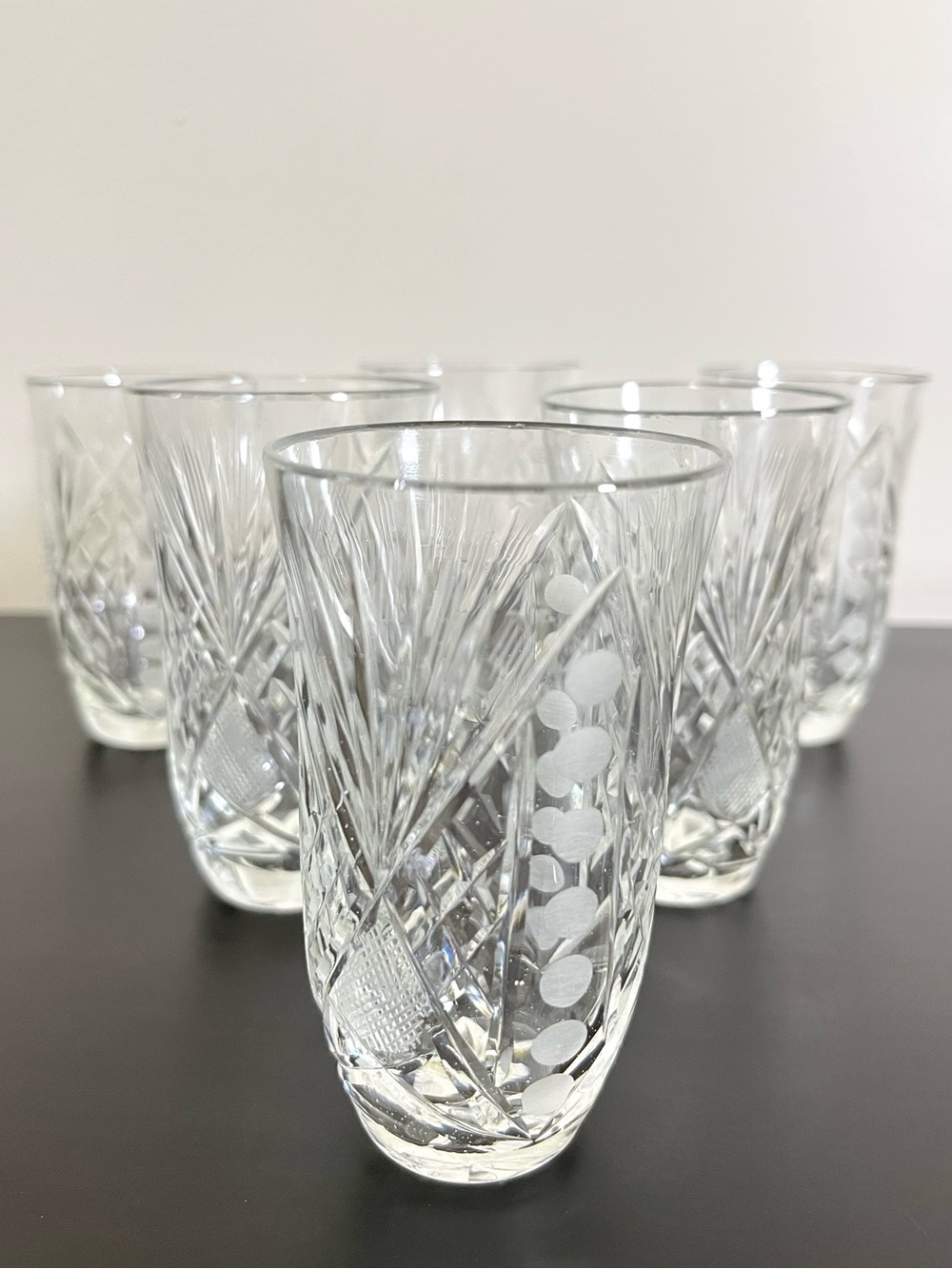Vintage Etched Cut Crystal Shot Glasses - Clear (Set of 6)